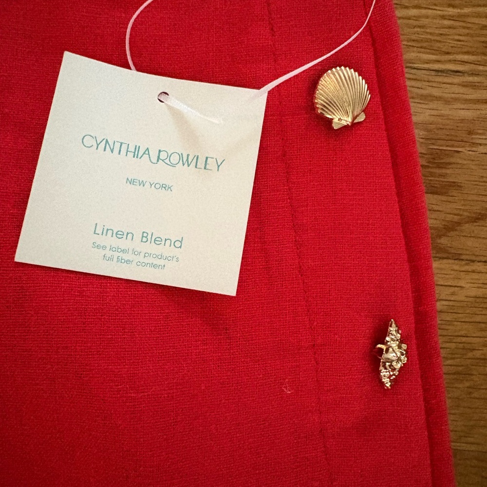 NWT Cynthia Rowley Red Wide-Leg Pants with Seashell Button Detail - Size Large - Picture 2 of 5
